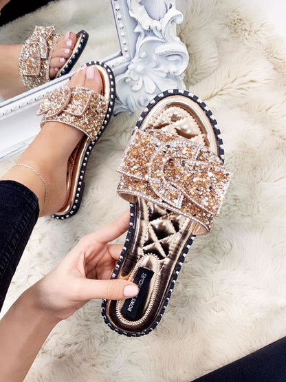 Mabel Crushed Diamante 3D Bow Slip On Slider