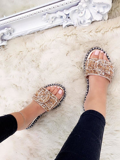 Mabel Crushed Diamante 3D Bow Slip On Slider