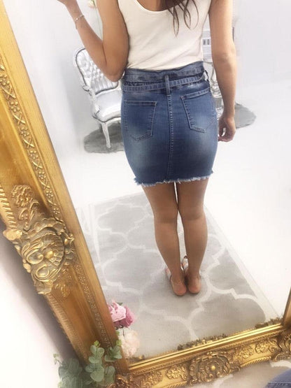 Madigan Denim Tie Distressed Skirt