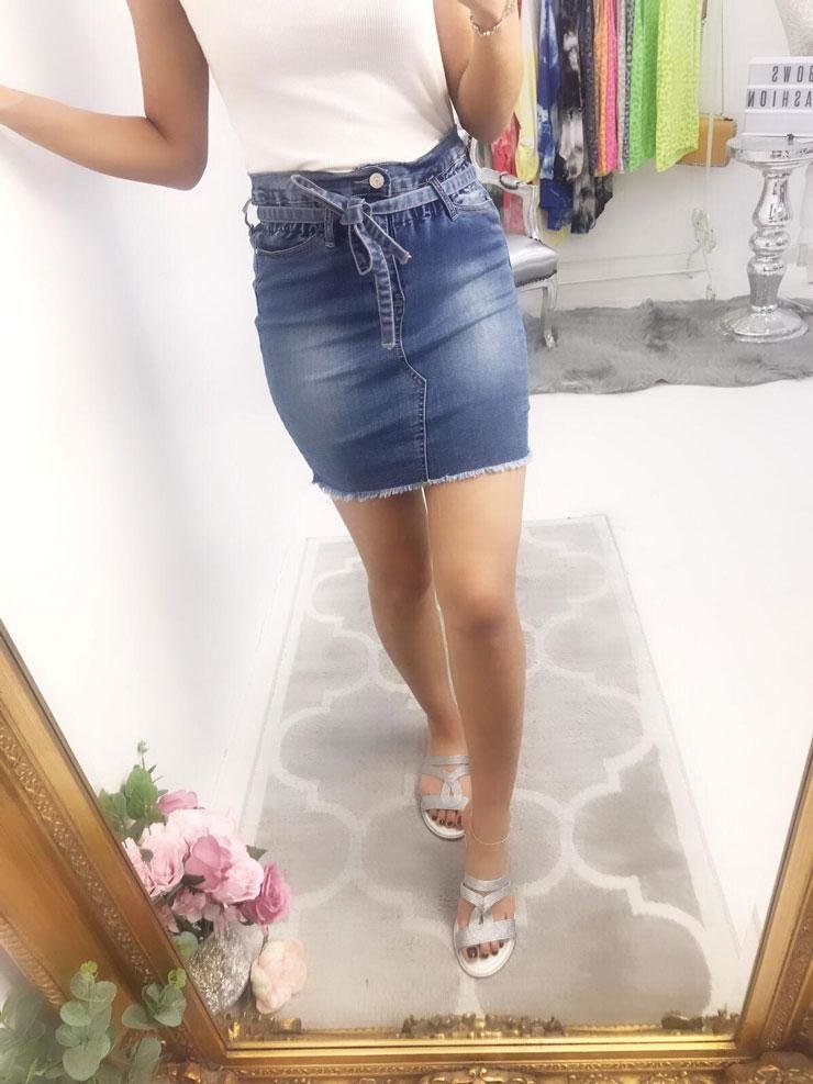 Madigan Denim Tie Distressed Skirt