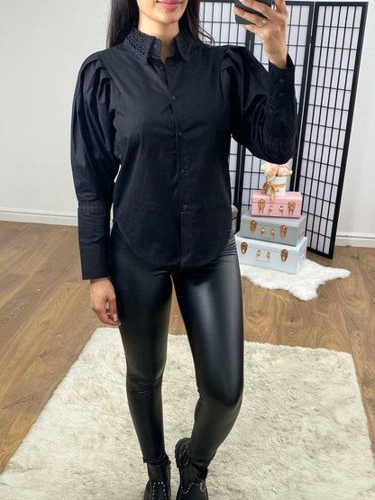 Maia Crochet Detailed Puff Sleeve Shirt