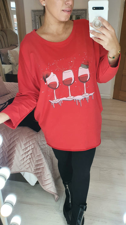 Malanie Reindeer Christmas Graphic Dipped Hem Sweatshirt