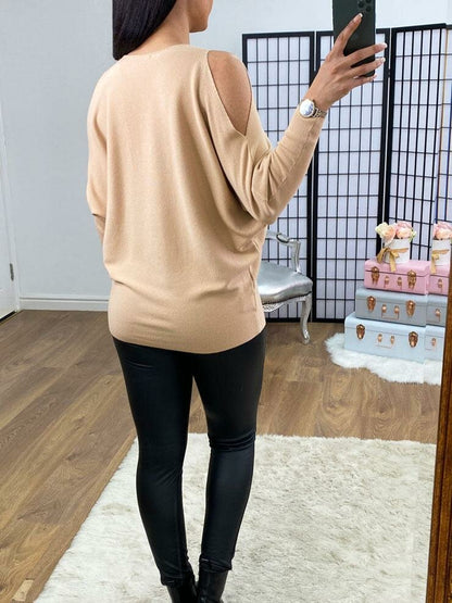 Malia Cold Shoulder Diamante Detailed Knitted Jumper