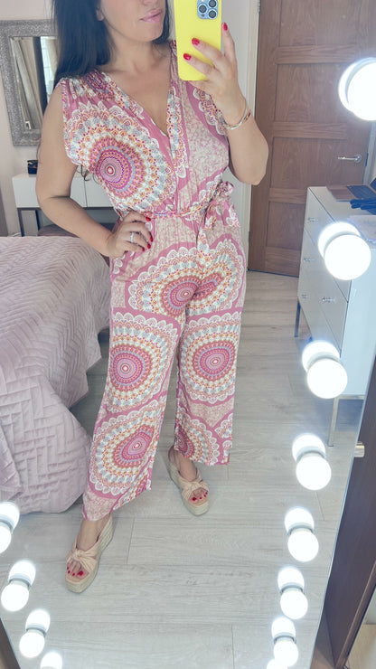 Malta Silk Scarf Print Grecian Style Jumpsuit