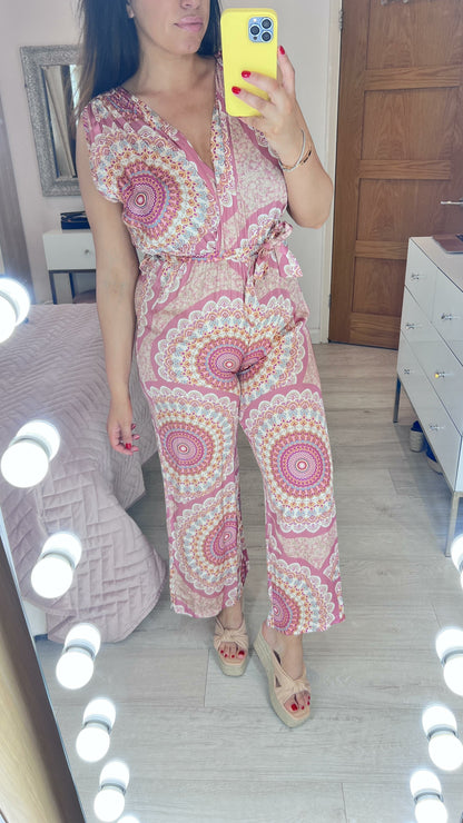 Malta Silk Scarf Print Grecian Style Jumpsuit