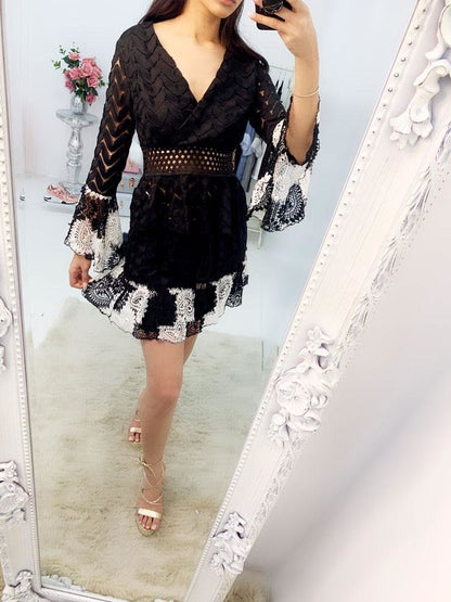 Marci Crochet Detail Bell Sleeve Frill Hem Skirt Co-ord Set