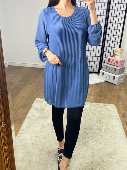 Marianne Pleated Sheer Sleeve Longline Blouse