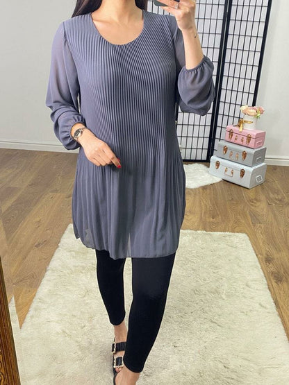 Marianne Pleated Sheer Sleeve Longline Blouse