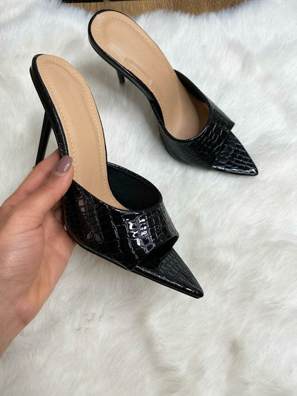 Marissa Snake PU Open Toe Heeled Mule