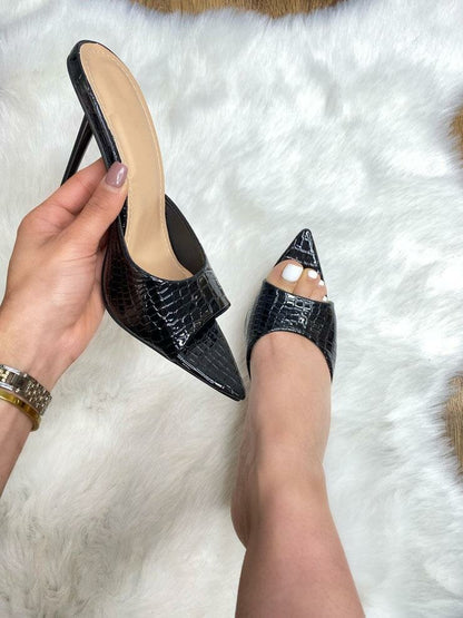 Marissa Snake PU Open Toe Heeled Mule