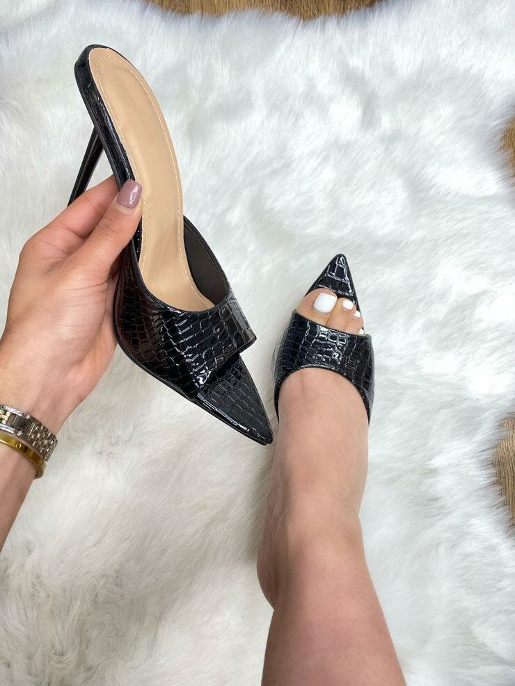 Marissa Snake PU Open Toe Heeled Mule