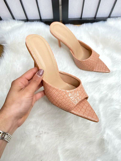 Marissa Snake PU Open Toe Heeled Mule