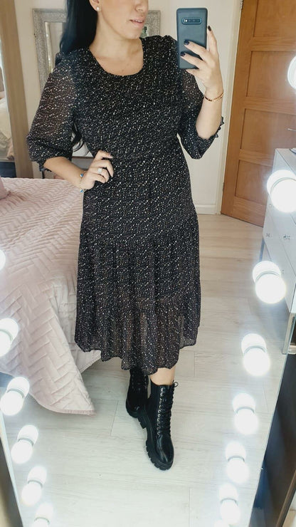 Marlie Heart Print Elasticated Tiered Midi Dress