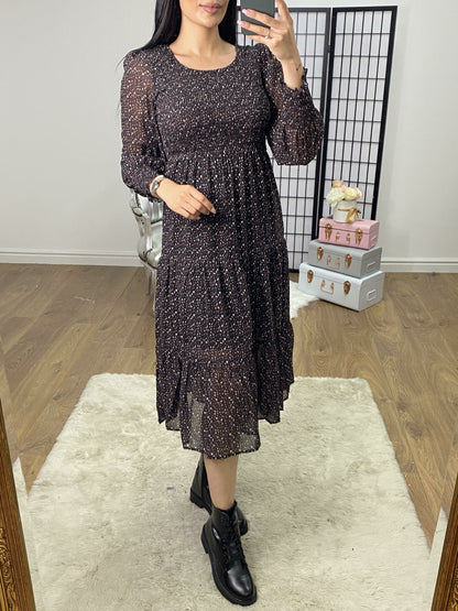 Marlie Heart Print Elasticated Tiered Midi Dress