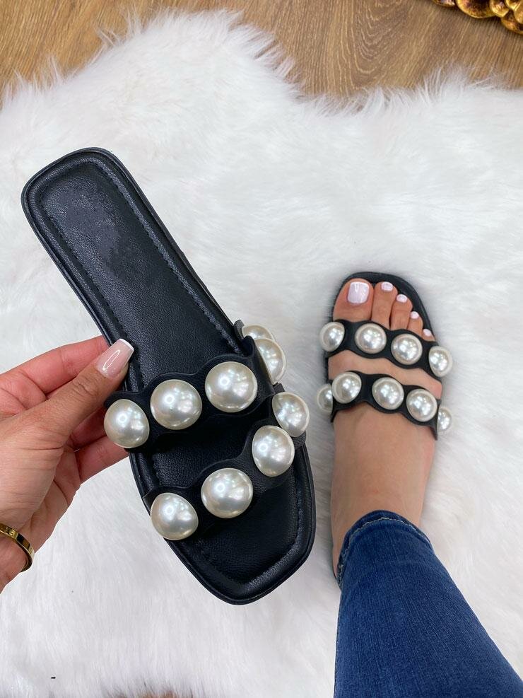 Mateo Faux Leather Chunky Pearl Sliders