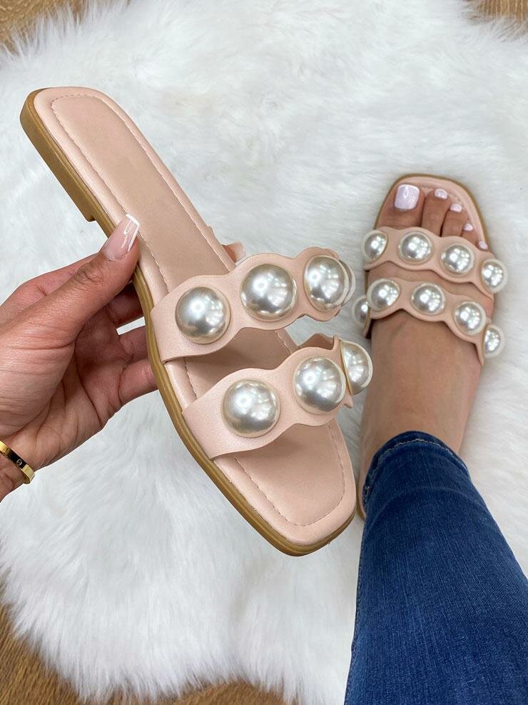 Mateo Faux Leather Chunky Pearl Sliders