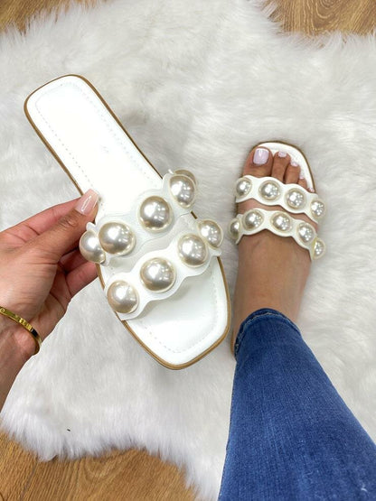 Mateo Faux Leather Chunky Pearl Sliders