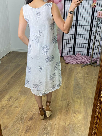 Maxwell White Flower Bud Print Dress