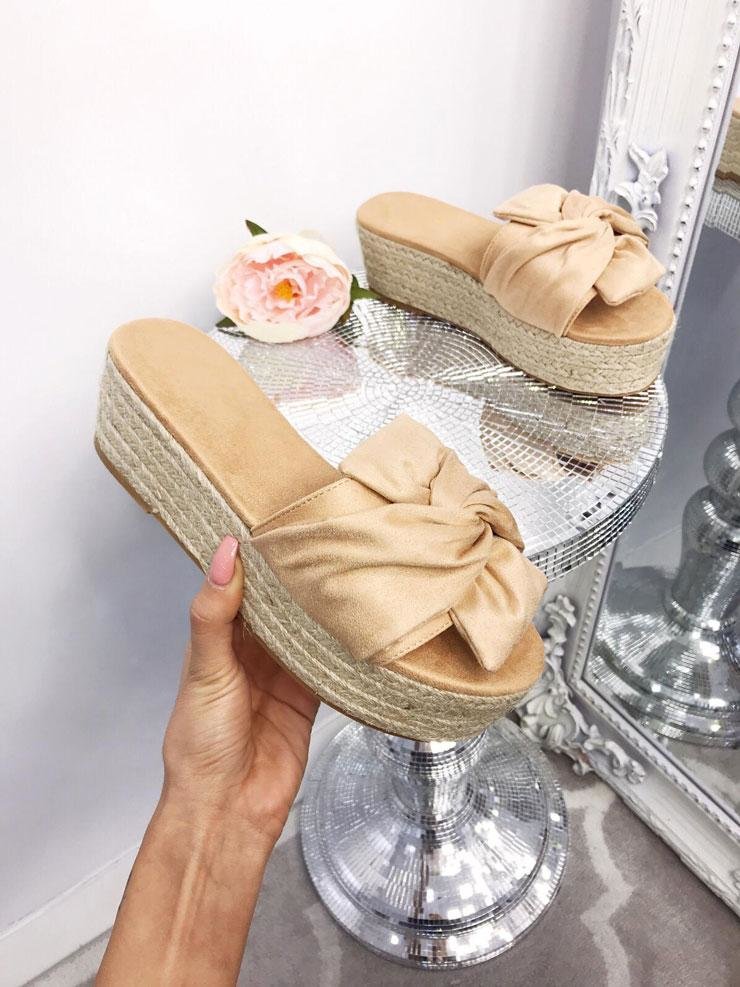 Maybella Faux Suede Knotted Bow Flatform Espadrilles
