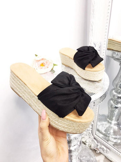 Maybella Faux Suede Knotted Bow Flatform Espadrilles