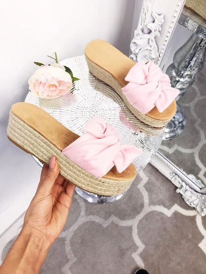 Maybella Faux Suede Knotted Bow Flatform Espadrilles