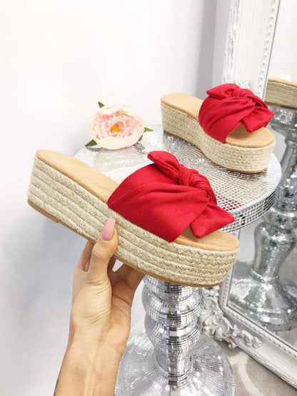 Maybella Faux Suede Knotted Bow Flatform Espadrilles