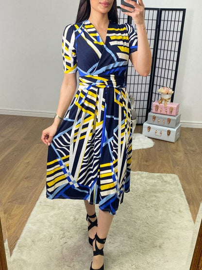 Meghan Abstract Print Wrap Effect Dress
