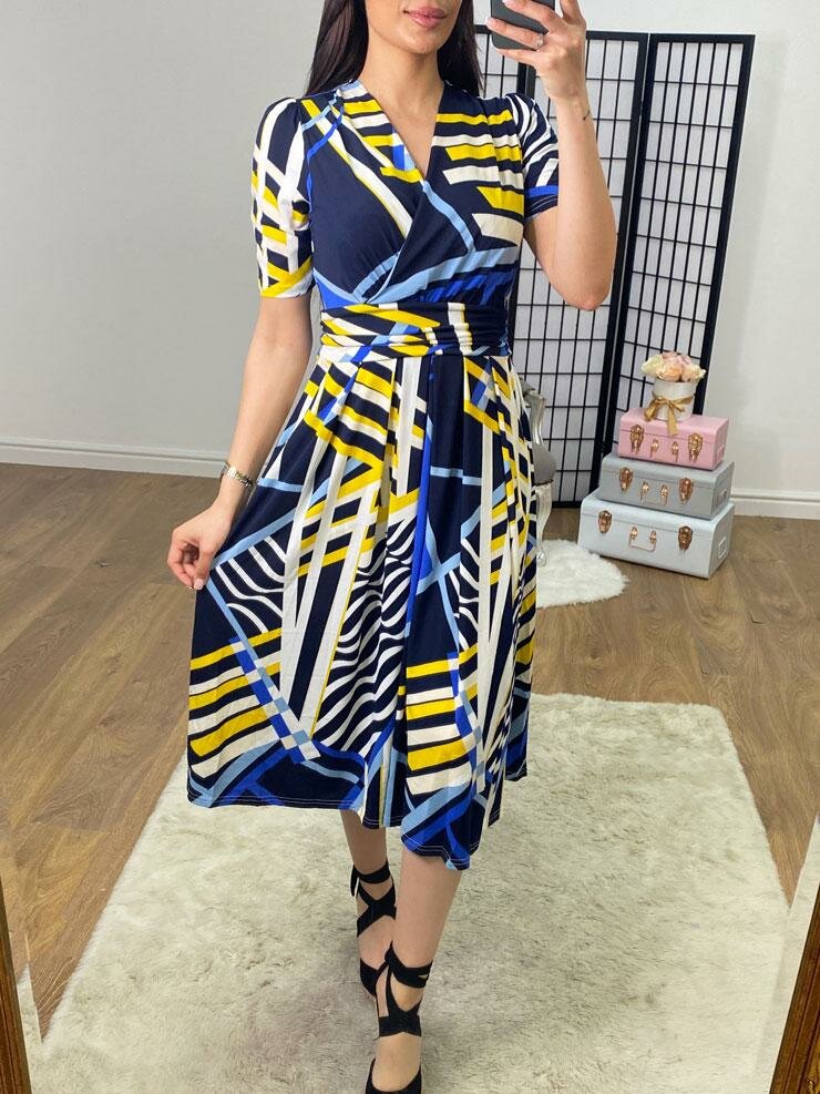 Meghan Abstract Print Wrap Effect Dress