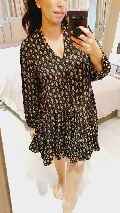 Melca Leaf Glitter Print Floaty Smock Dress