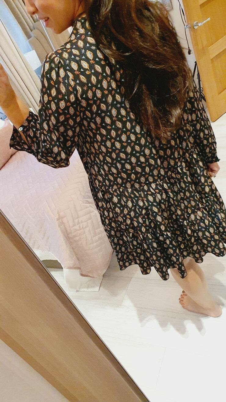 Melca Leaf Glitter Print Floaty Smock Dress