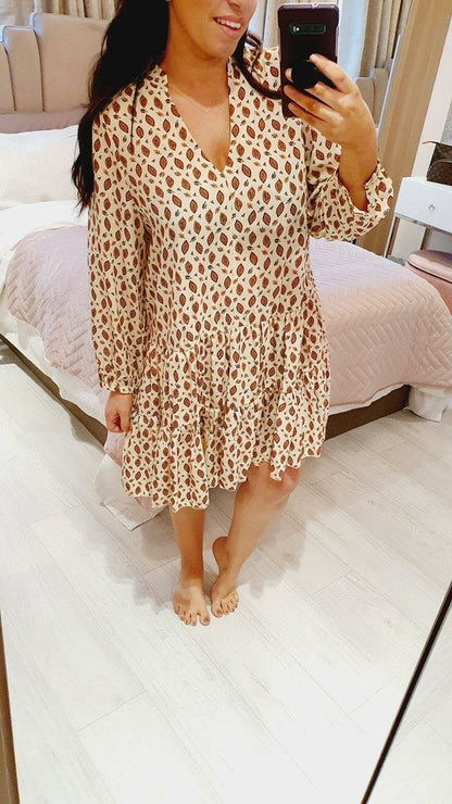 Melca Leaf Glitter Print Floaty Smock Dress