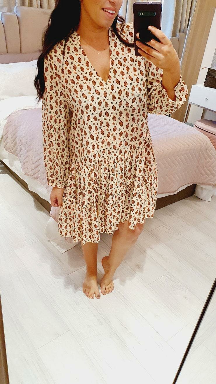 Melca Leaf Glitter Print Floaty Smock Dress