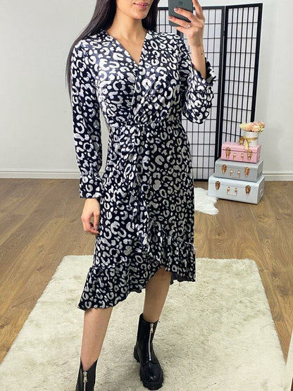 Melodie Velvet Leopard Print Ruffle Detailed Dress