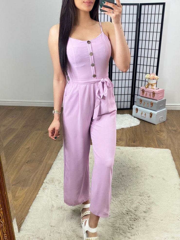 Mercy Plain Button Front Belted Jumpsuit
