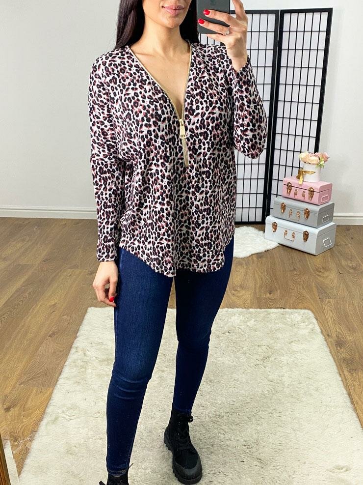 Merida Fuchsia Leopard Print Zip Detail Batwir Merida