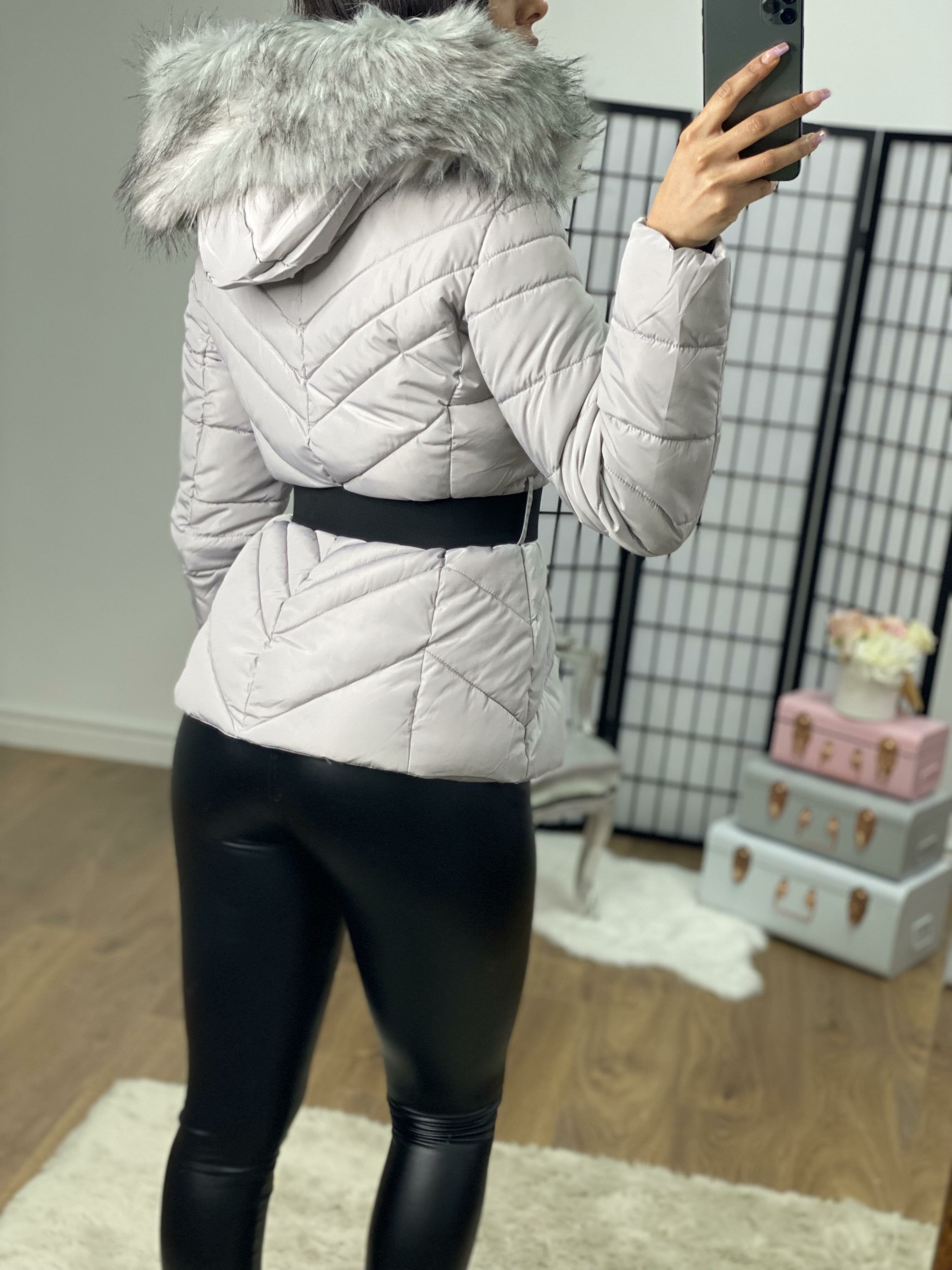 Merlo Grey Faux Fur Grey Speckled Hooded Coat