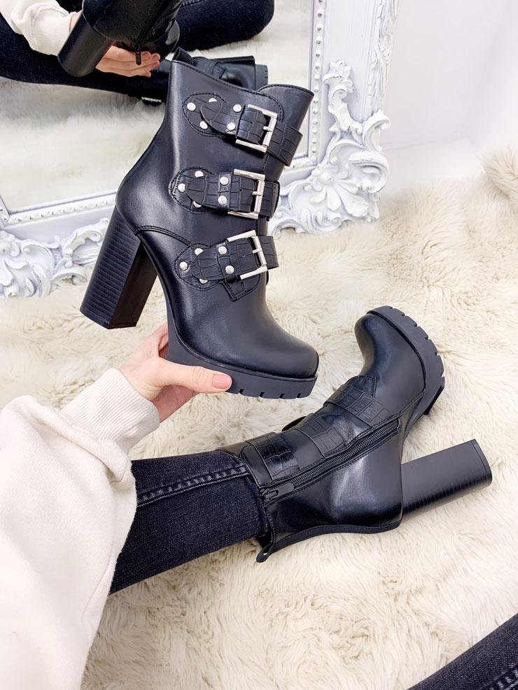 Mia Faux Leather Buckle Chunky Heel Ankle Boots