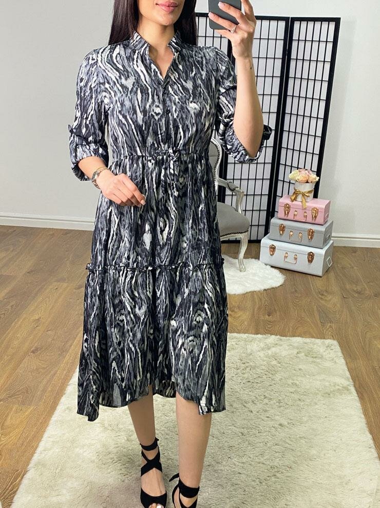 Michella Animal Print Tie Waist Tiered Swing Smock Dress