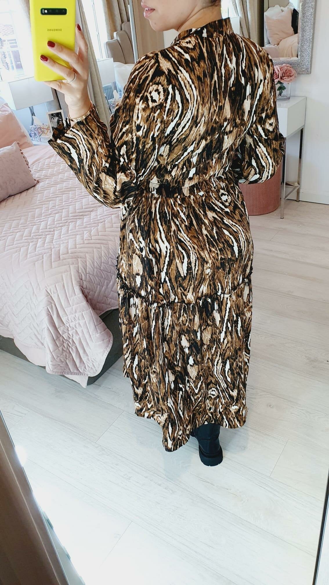 Michella Animal Print Tie Waist Tiered Swing Smock Dress