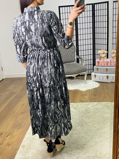 Michella Animal Print Tie Waist Tiered Swing Smock Dress