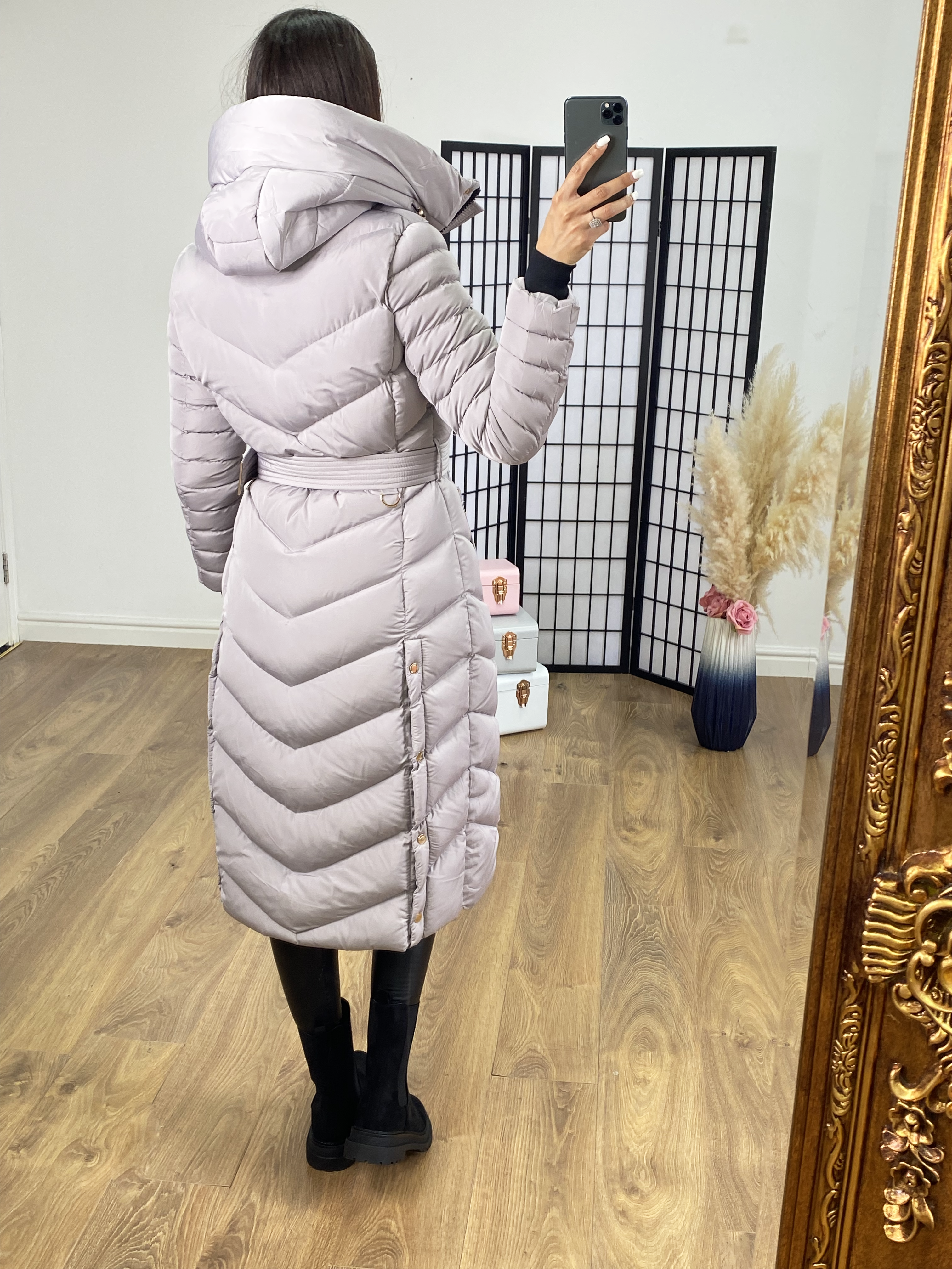 Minogue Grey Hooded Fleece Lined Puffer Coat