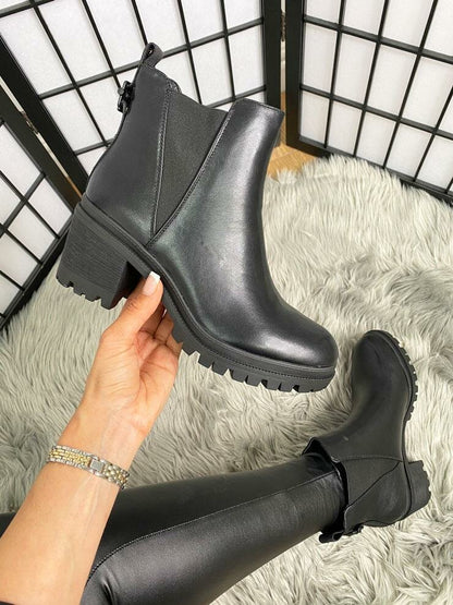 Mirrin Faux Leather Elasticated Chunky Heel Ankle Boots