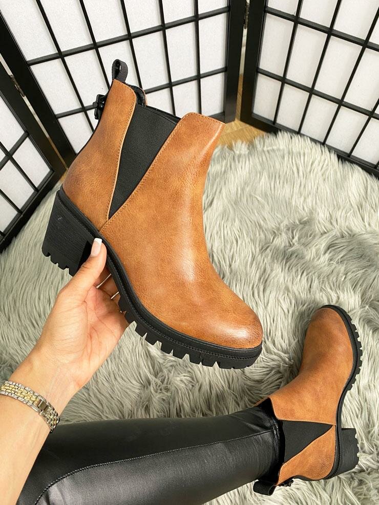 Mirrin Faux Leather Elasticated Chunky Heel Ankle Boots