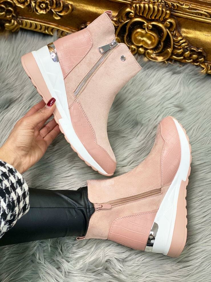 Monie Baby Pink Croc Effect Wedge Insert Sock Trainers