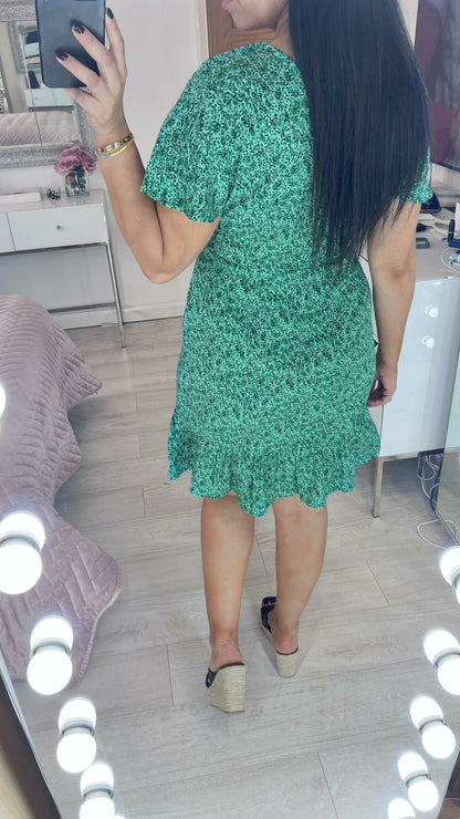 Monteno Emerald Cheetah Print Wrap Effect Dress
