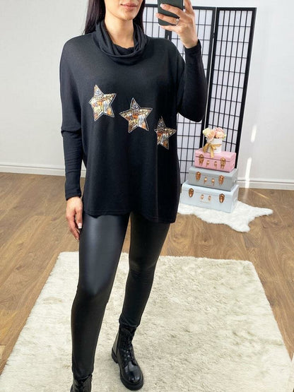 Moritz Oversized Animal Print Strap Detailed Roll Neck Thin Knit