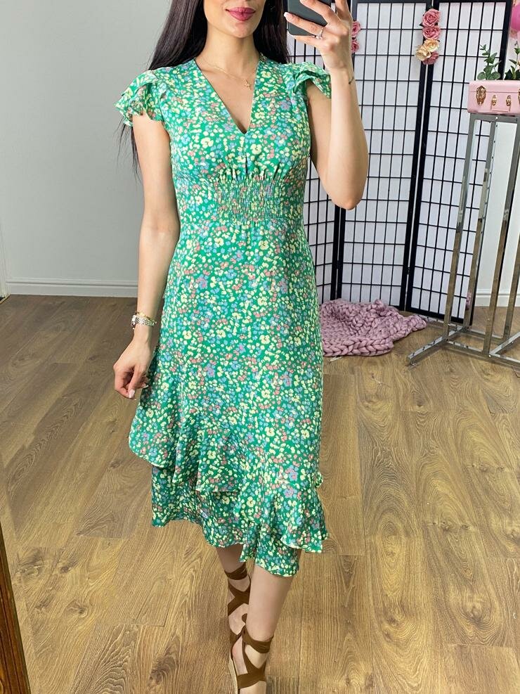 Mylona Green Speckled Print Frill Hem