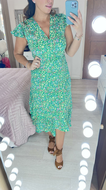 Mylona Green Speckled Print Frill Hem