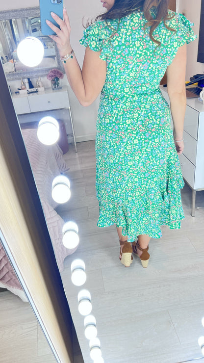 Mylona Green Speckled Print Frill Hem