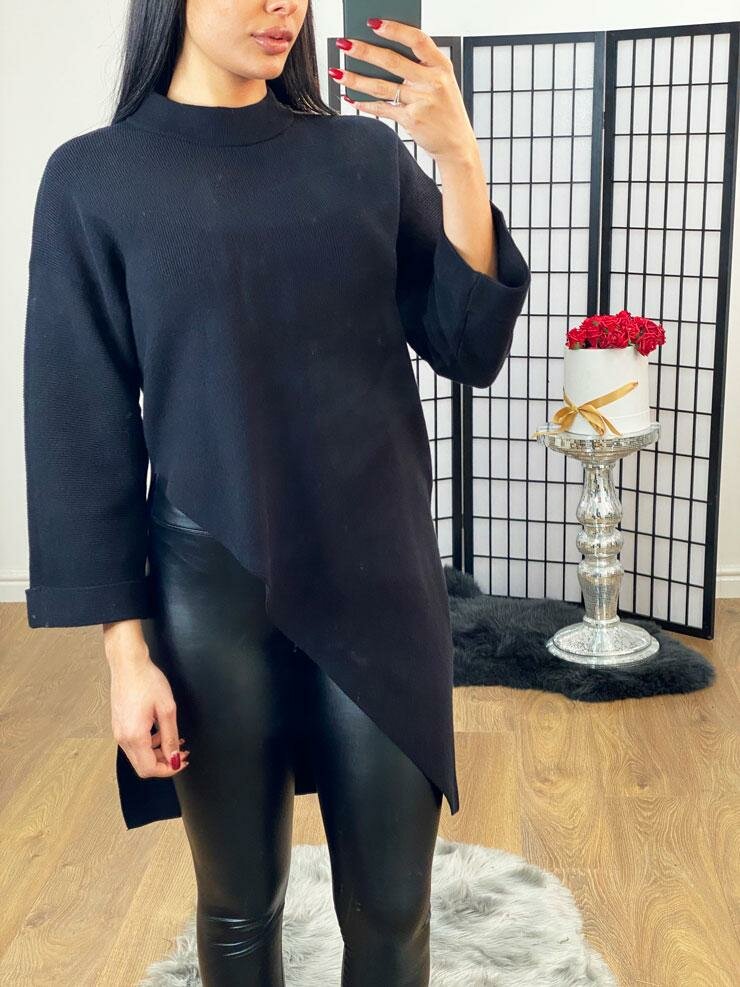 Naideem Asymmetric Ribbed Knitted Turtle Neck Jumper